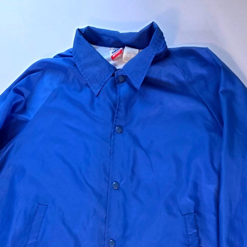 Vtg Nylon Blue Snap Front Coach Sport Jacket Light LG Athletic Works Mens 23x26